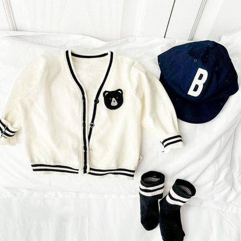 Academic White Bear Knit V-Neck Coat